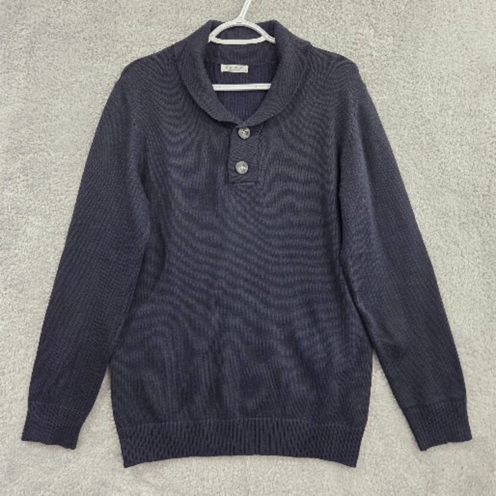Coofandy‎ Pullover Sweater Mens Small Navy Blue Shawl Collar Button Knit Preppy